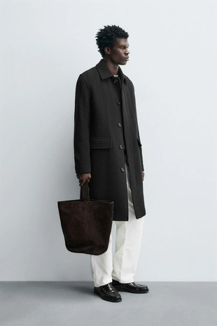 Пальто из 100% шерсти в елочку- Заказать в России