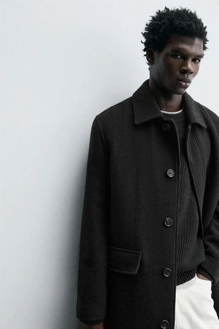 Пальто из 100% шерсти в елочку- Заказать в России