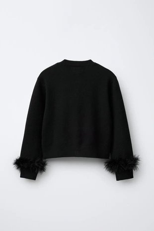 Black | 3920/917/800 - Zara Трикотажный кардиган со съемными перьями