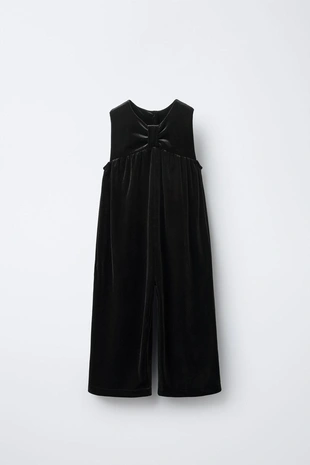 Купить Zara Длинный бархатный комбинезон с бантом