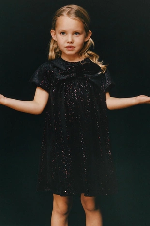 Купить Zara Бархатное платье с бантом и блёстками