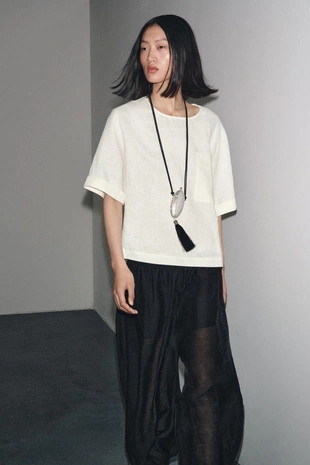 Топ из льна с короткими рукавами ZW COLLECTION