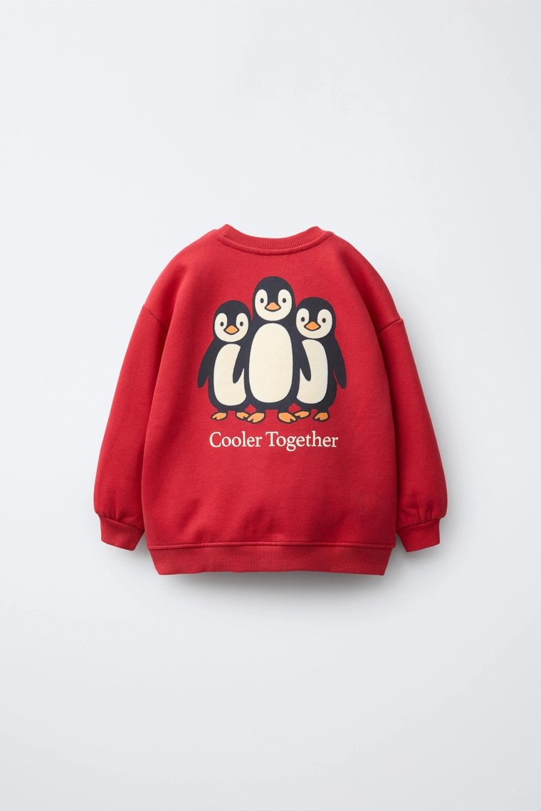 Свитшот с принтом пингвина и флокировкой