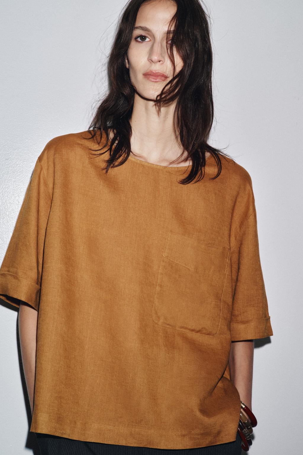 ТОП ИЗ ЛЬНА С КОРОТКИМИ РУКАВАМИ ZW COLLECTION