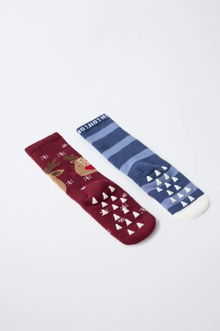 TWO-PACK OF NON-SLIP SANTA AND REINDEER SOCKS- Заказать в России