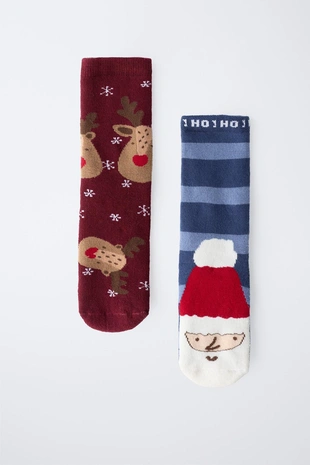 TWO-PACK OF NON-SLIP SANTA AND REINDEER SOCKS- Заказать в России