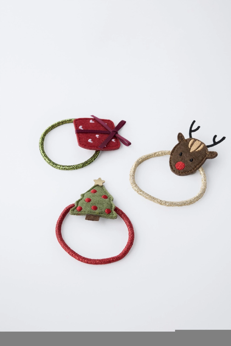 Набор из трех резинок для волос с нашивками оленя, елки и подарка