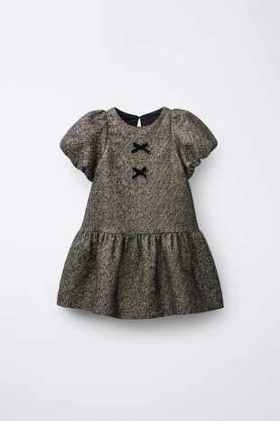 Golden | 6732/623/303 - Zara Бархатное платье с блестками и бантами