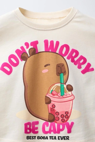 Ecru | 5643/632/712 - Zara Футболка с принтом CAPIBARA CAPYFUN ©