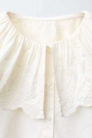 Light ecru | 5644/932/959 - Zara Блуза с большим отложным воротником и вышивкой