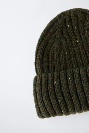 Green | 3739/545/500 - Zara 3-14 лет/ вязаная шапка с отворотом и шерстью