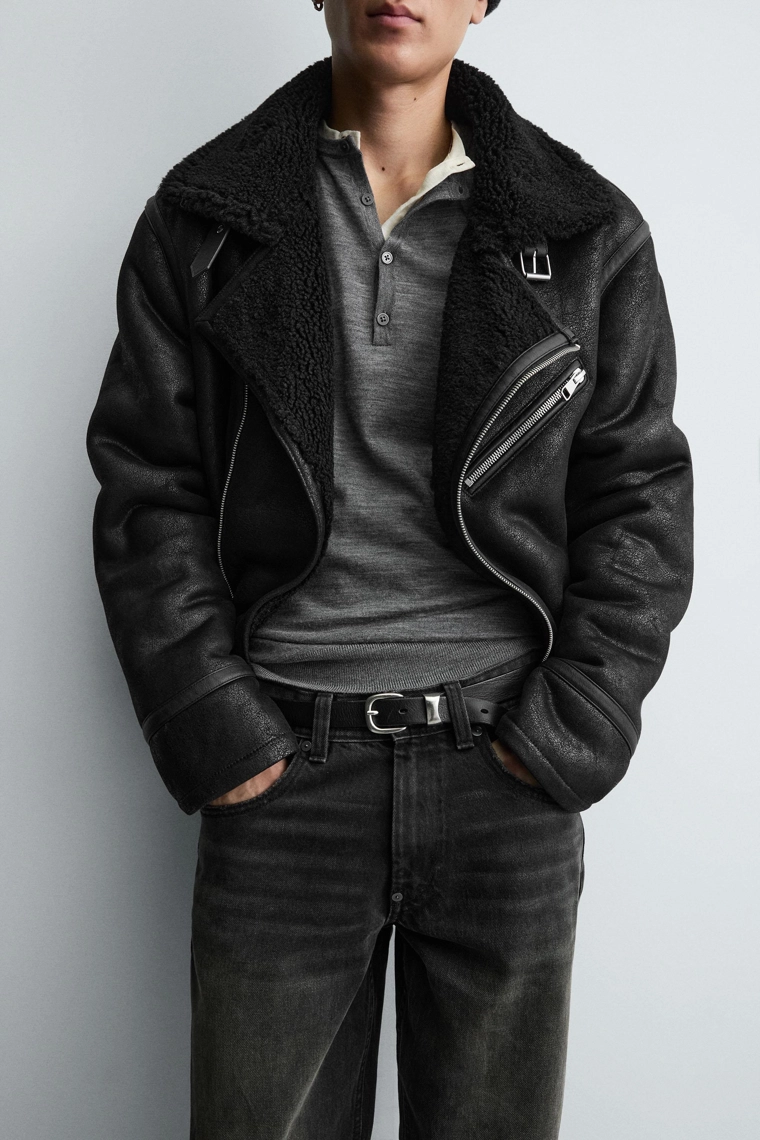 Кожаная куртка с эффектом двойной отделки