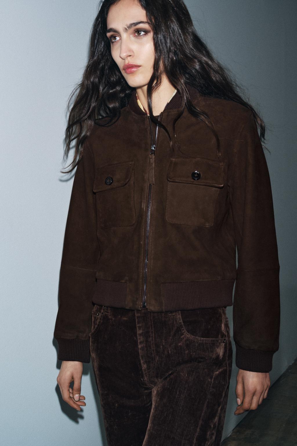Zara Бомбер из замши — коллекция zara «zw» - Цвет шоколадный
