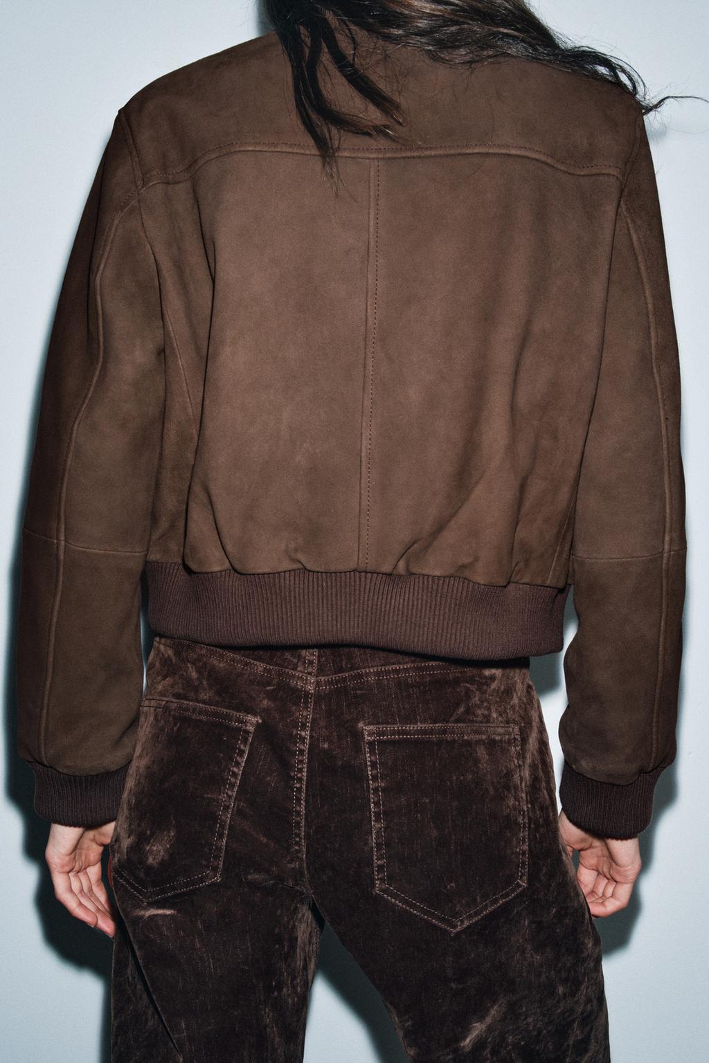 Zara Бомбер из замши — коллекция zara «zw» - Цвет шоколадный