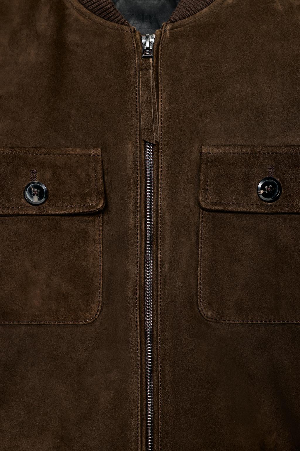 Zara Бомбер из замши — коллекция zara «zw» - Цвет шоколадный