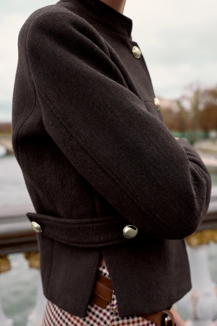 Куртка из шерстяной смеси с высоким воротником
