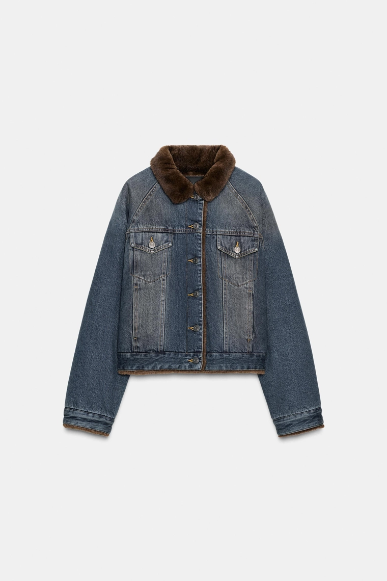 Джинсовая куртка с меховой отделкой из коллекции zara woman