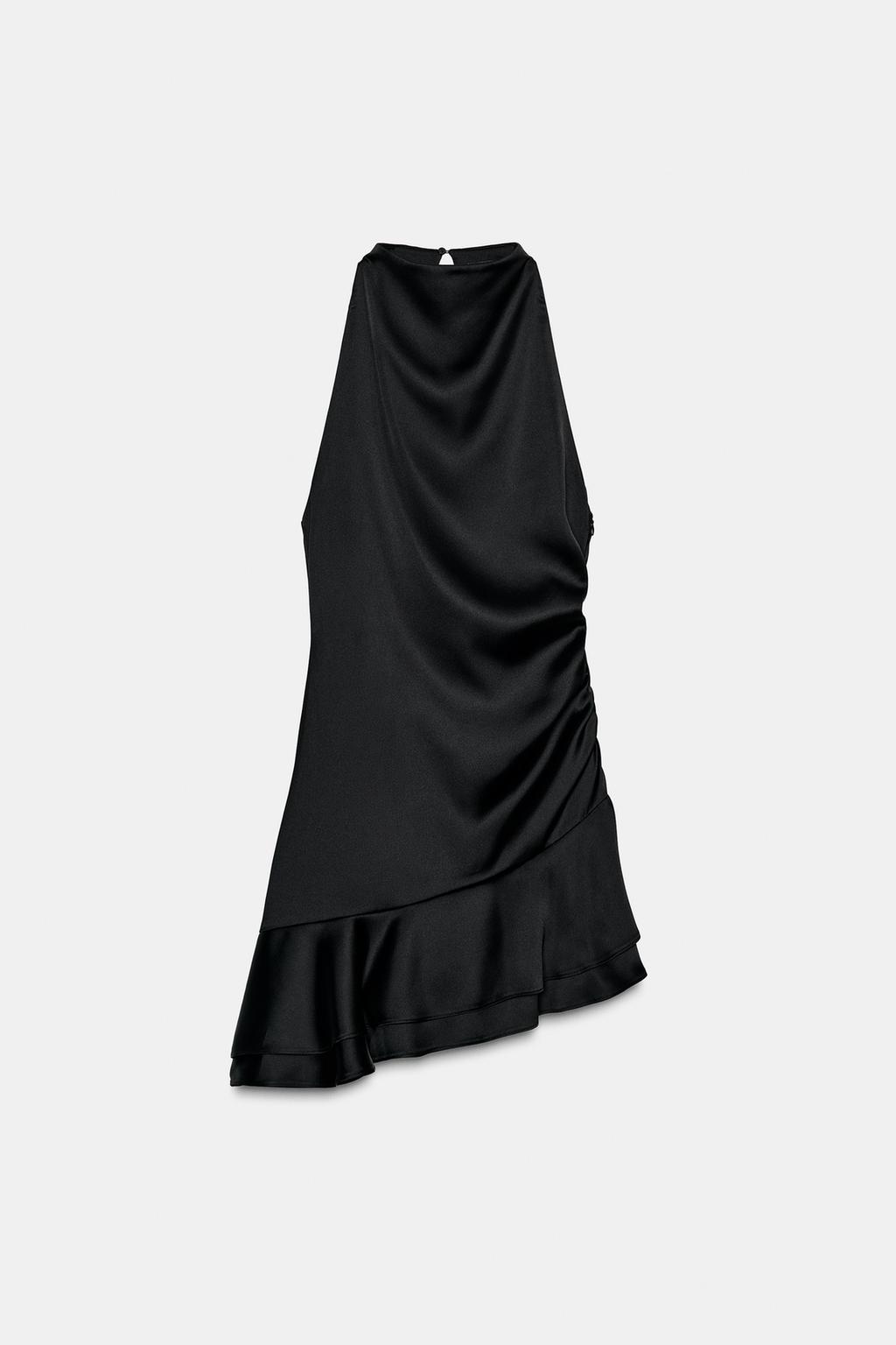 КОРОТКОЕ АТЛАСНОЕ ПЛАТЬЕ С ВОЛАНАМИ