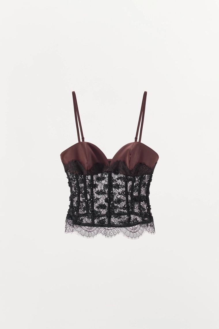 Топ с блестящим кружевом в стиле корсета
