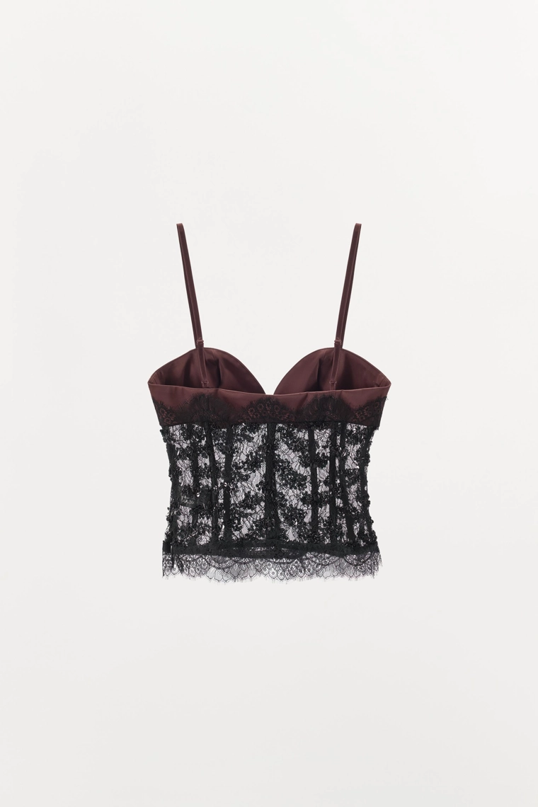 Топ с блестящим кружевом в стиле корсета