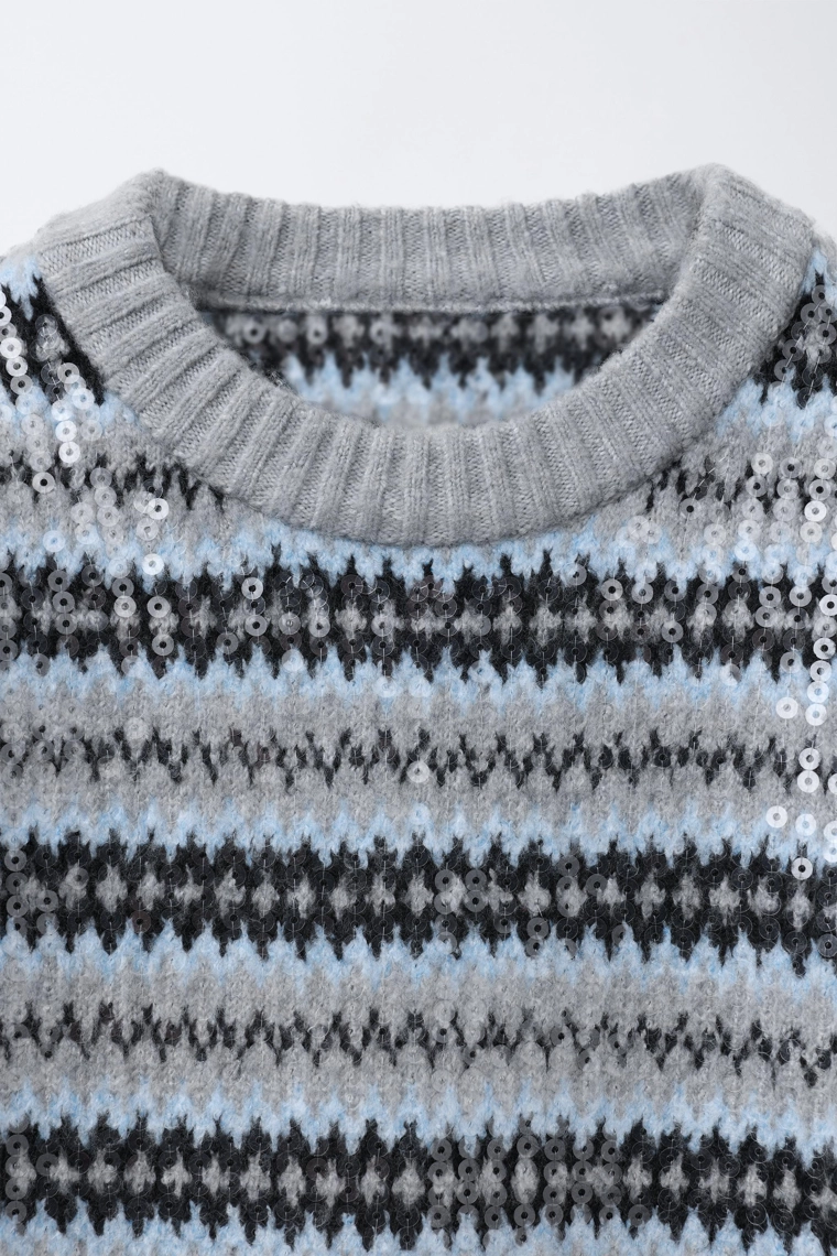 Джемпер с жаккардовой отделкой и пайетками