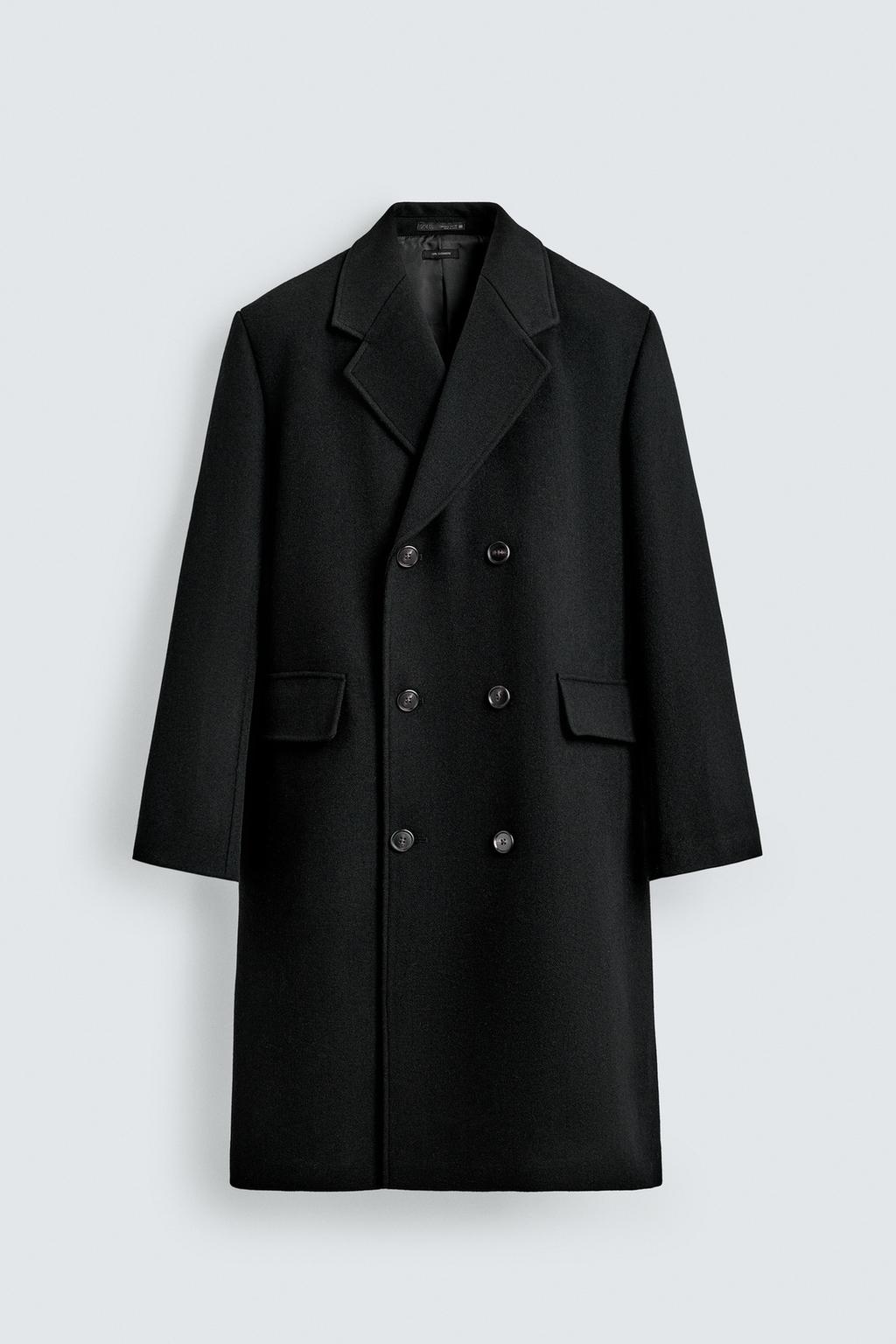 Zara Двубортное пальто из шерсти - Цвет черный - black | 5854/322