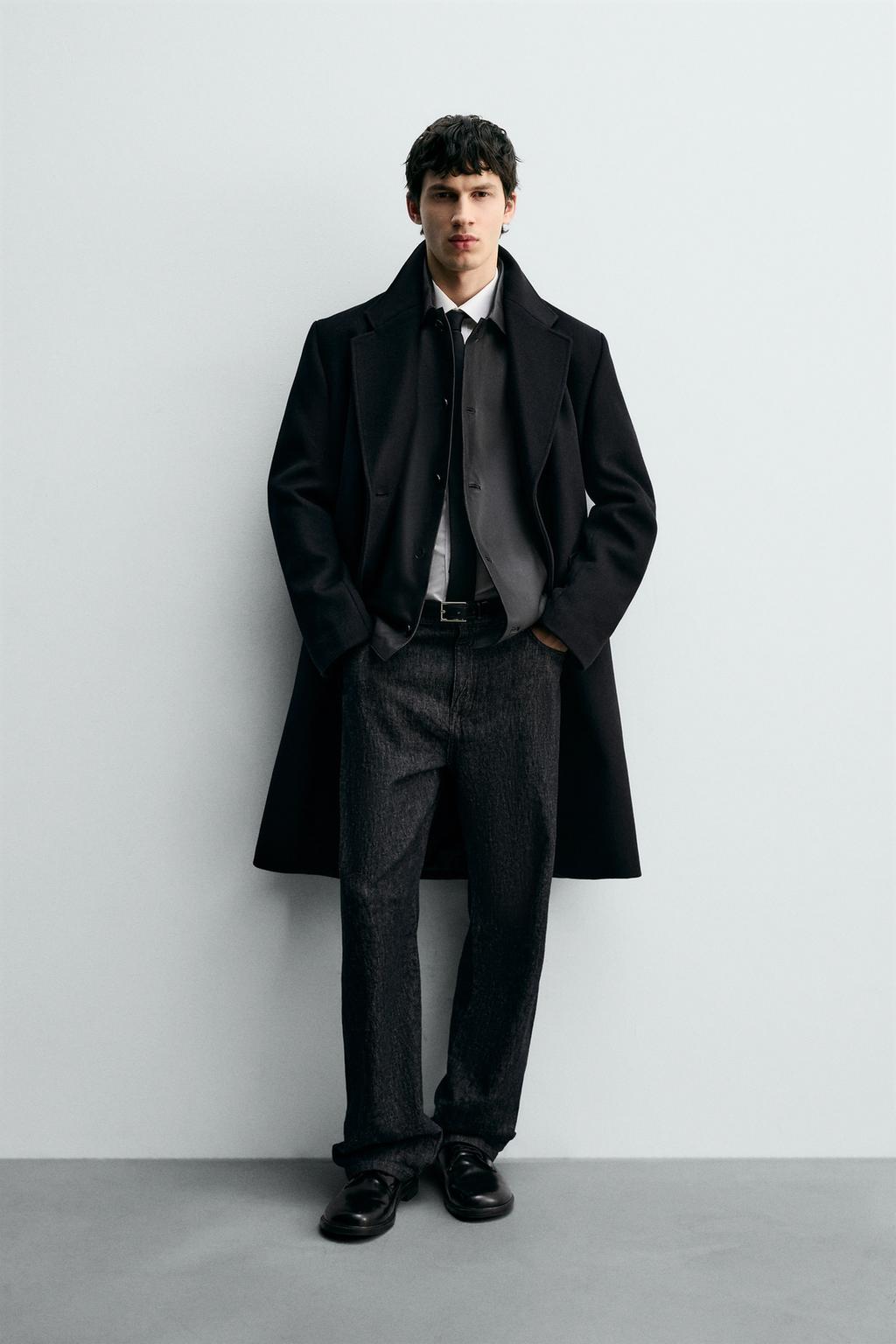 Zara Двубортное пальто из шерсти - Цвет черный - black | 5854/322