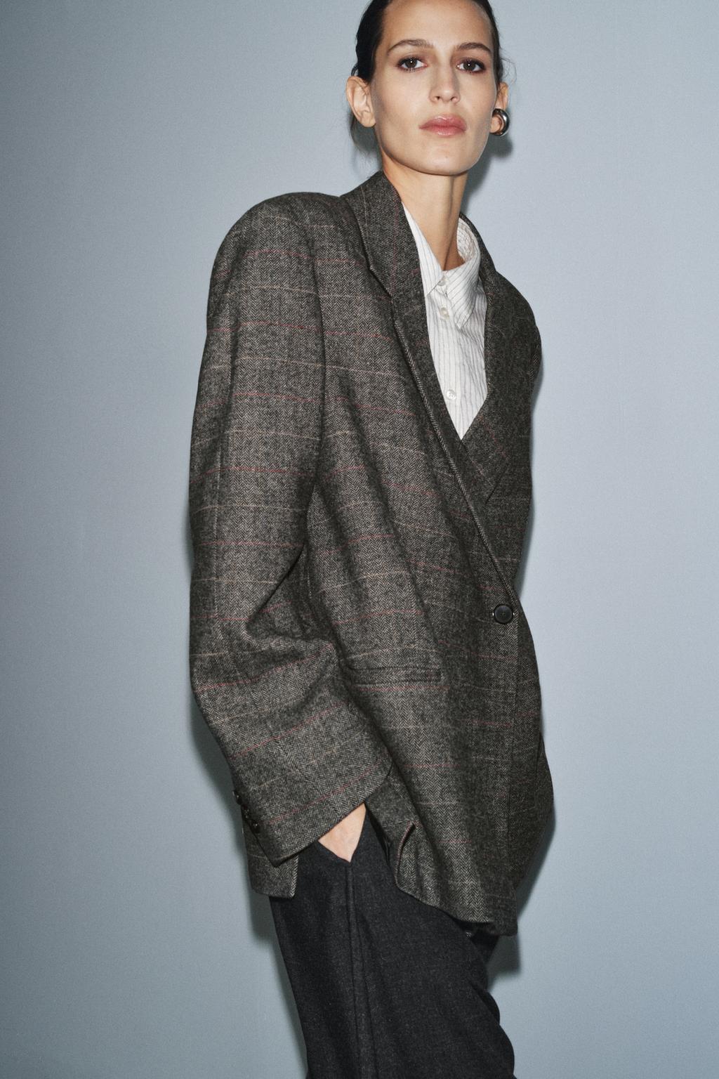 Zara Блейзер оверсайз в клетку из смесовой шерсти — коллекция zara