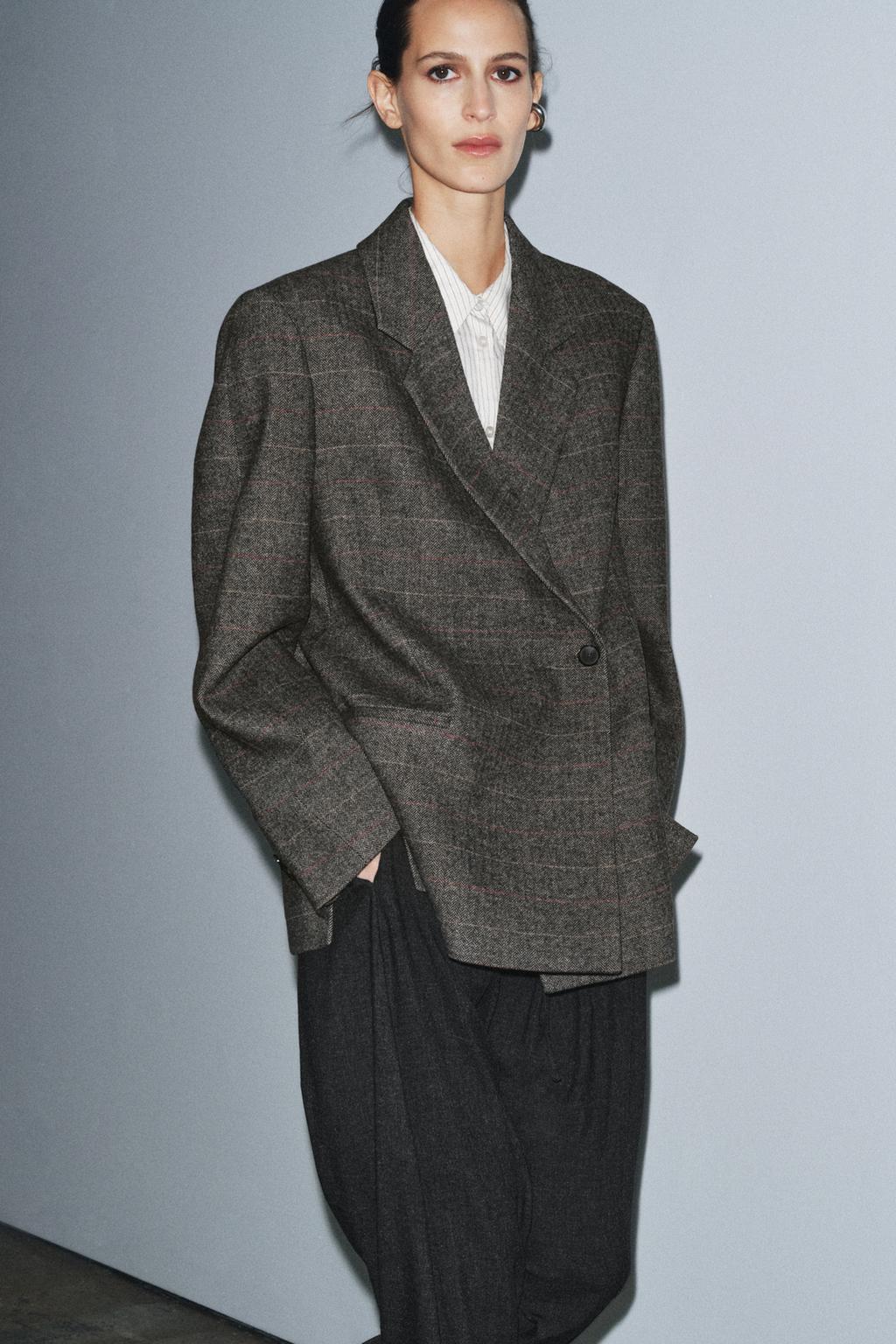 Zara Блейзер оверсайз в клетку из смесовой шерсти — коллекция zara