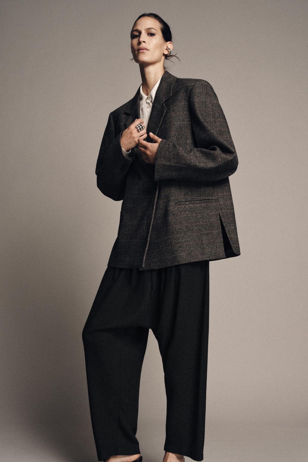 Zara Блейзер оверсайз в клетку из смесовой шерсти — коллекция zara