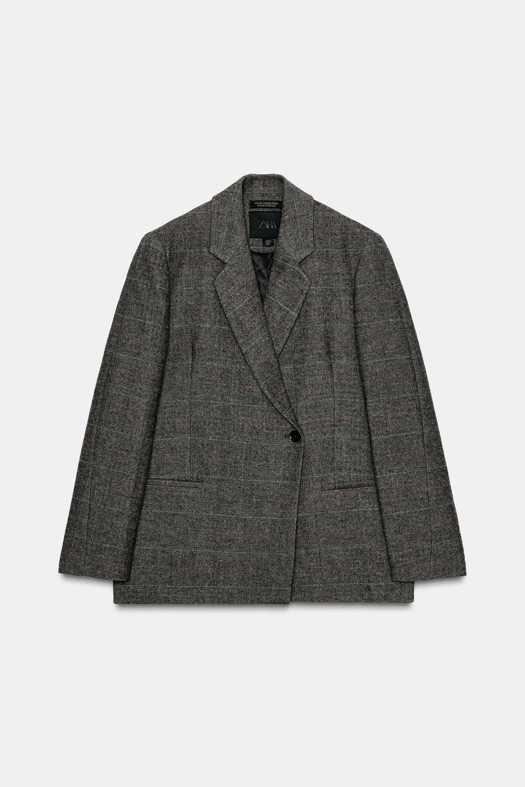 Zara Блейзер оверсайз в клетку из смесовой шерсти — коллекция zara