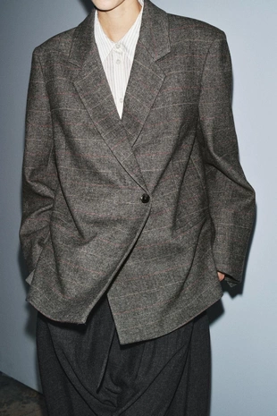 Блейзер оверсайз в клетку из смесовой шерсти — ZW COLLECTION- Заказать в России