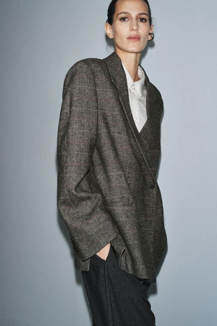 Блейзер оверсайз в клетку из смесовой шерсти — ZW COLLECTION- Заказать в России