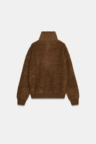 Chocolate | 4192/161/717 - Zara Бомбер из 100% шерсти букле