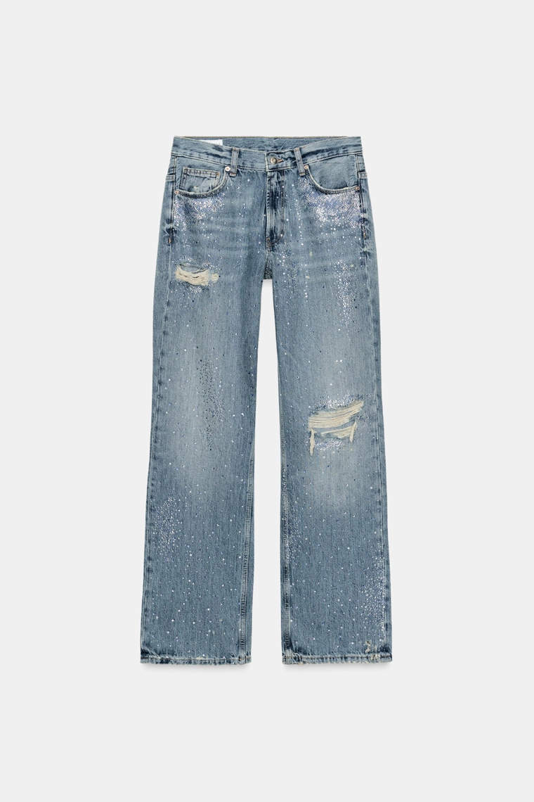 Джинсы trf с разрывами и камнями сваровски