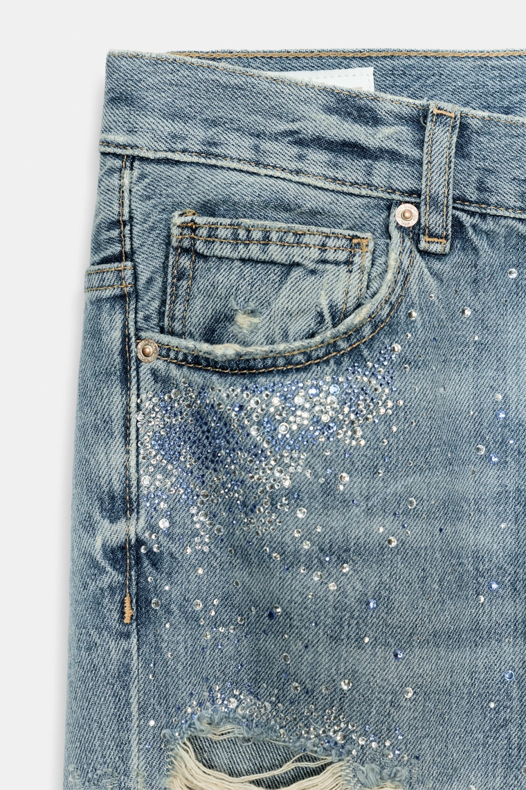 Джинсы trf с разрывами и камнями сваровски