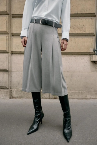 Pearl grey | 8073/275/804 - Zara Длинные бермуды с защипами