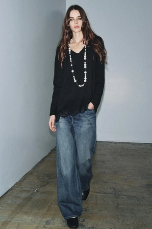 Топ комбинированный с кружевом- Заказать в России