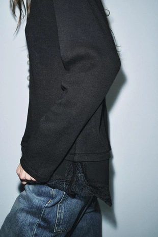 Топ комбинированный с кружевом- Заказать в России