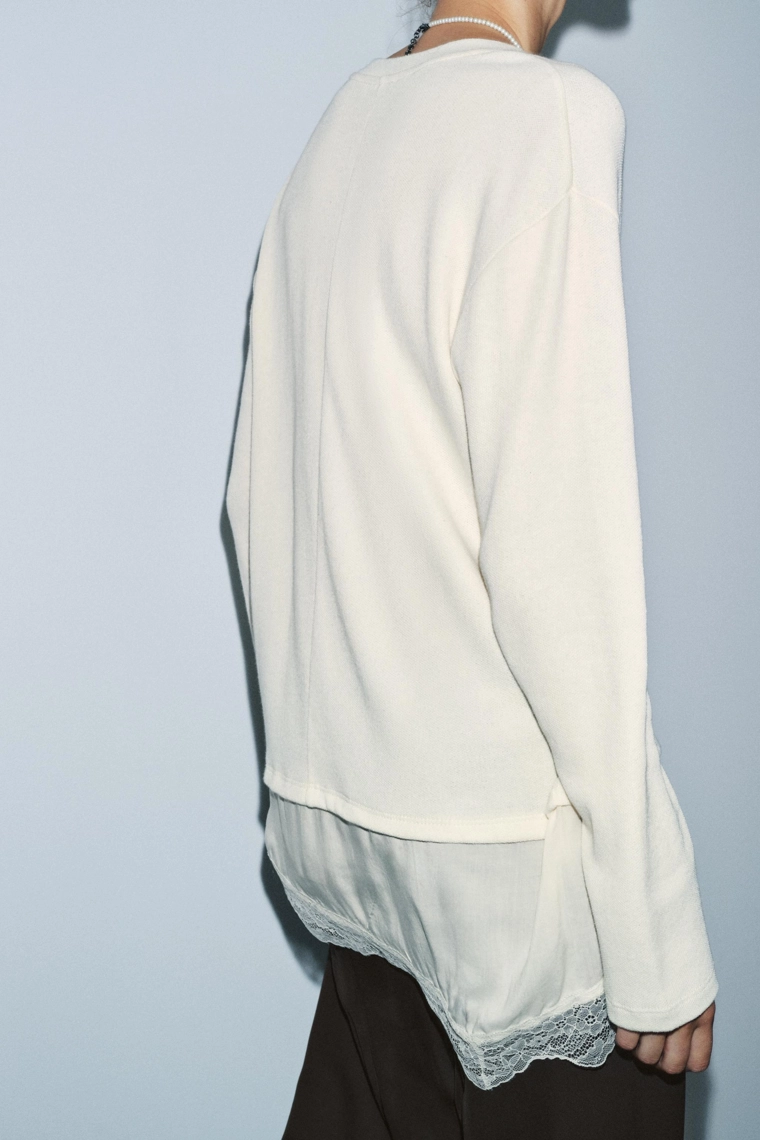 Футболка с контрастным кружевом