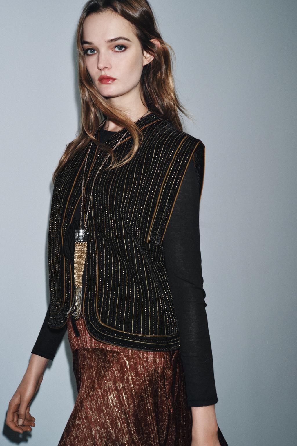 СТЕГАНЫЙ БАРХАТНЫЙ ЖИЛЕТ ZW COLLECTION LIMITED EDITION