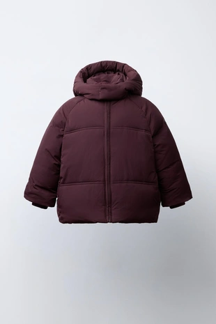 Burgundy | 5992/558/606 - Zara Стеганое пальто с капюшоном WATER REPELLENT