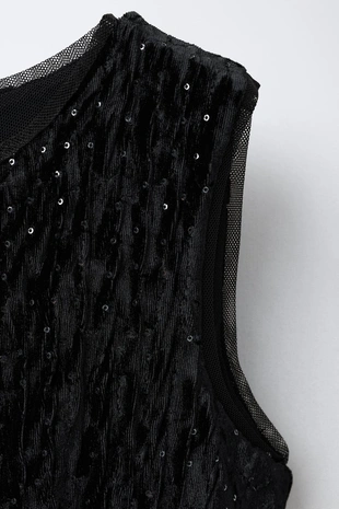 Black | 2878/709/800 - Zara Длинный бархатный комбинезон с блёстками