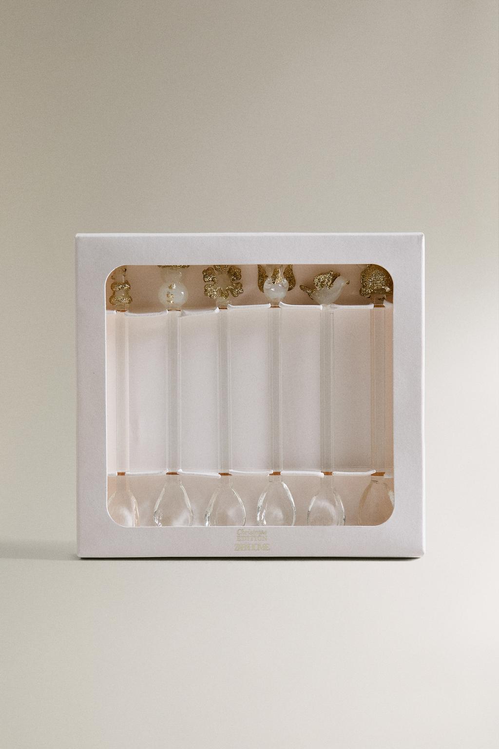 Набор блестящих стеклянных десертных ложек на рождественскую тематику (набор из 6)