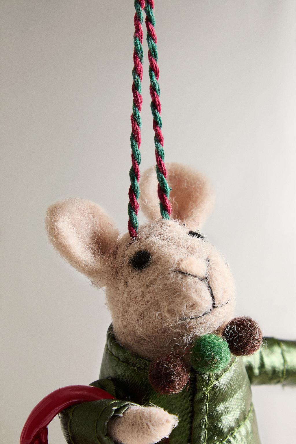 Рождественская елочная игрушка из шерсти мышонок с сумочкой