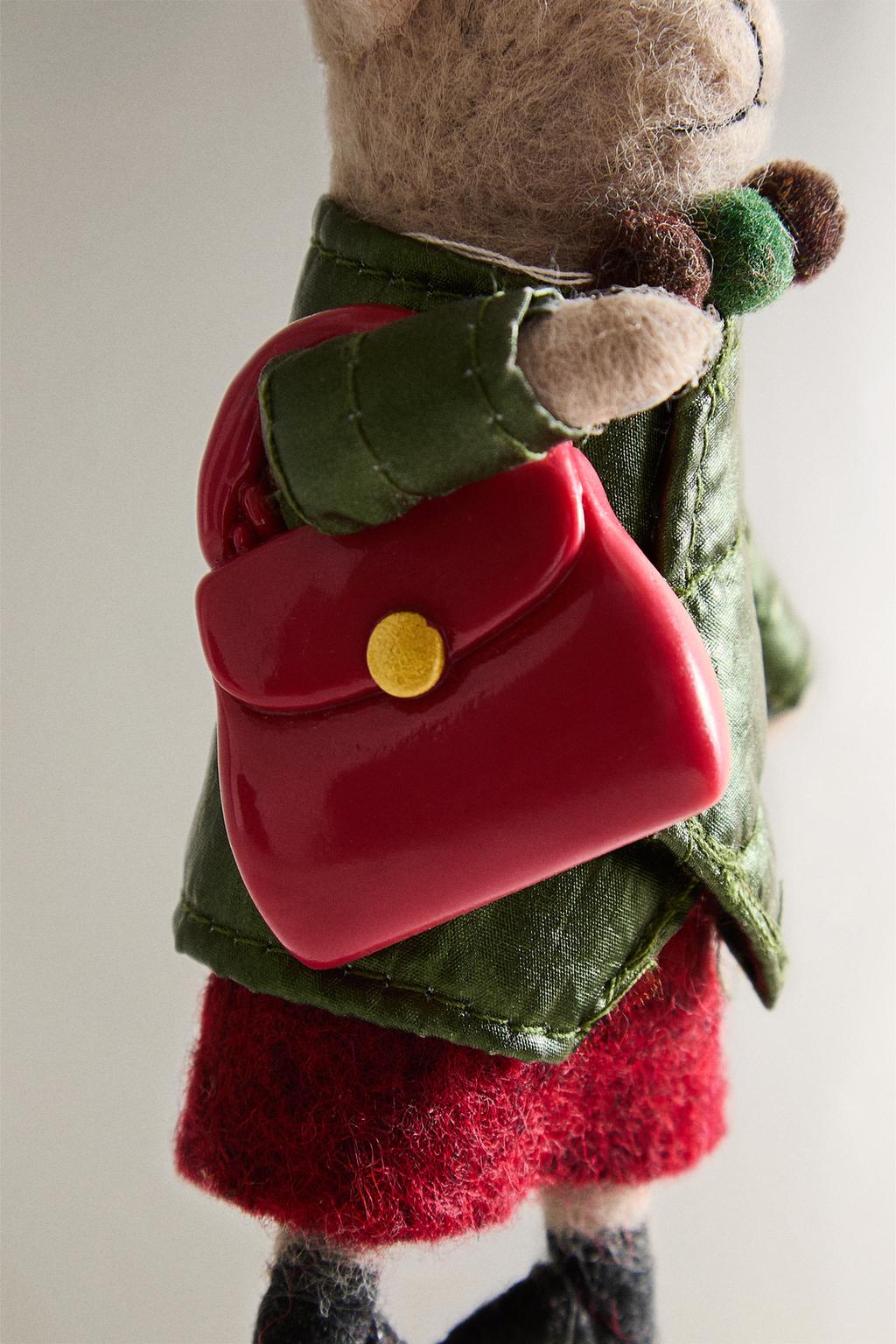 Рождественская елочная игрушка из шерсти мышонок с сумочкой