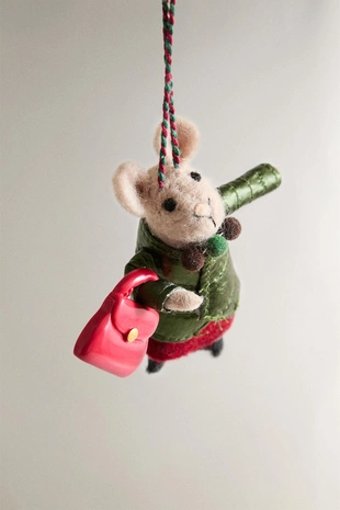Рождественская елочная игрушка из шерсти мышонок с сумочкой- Заказать в России