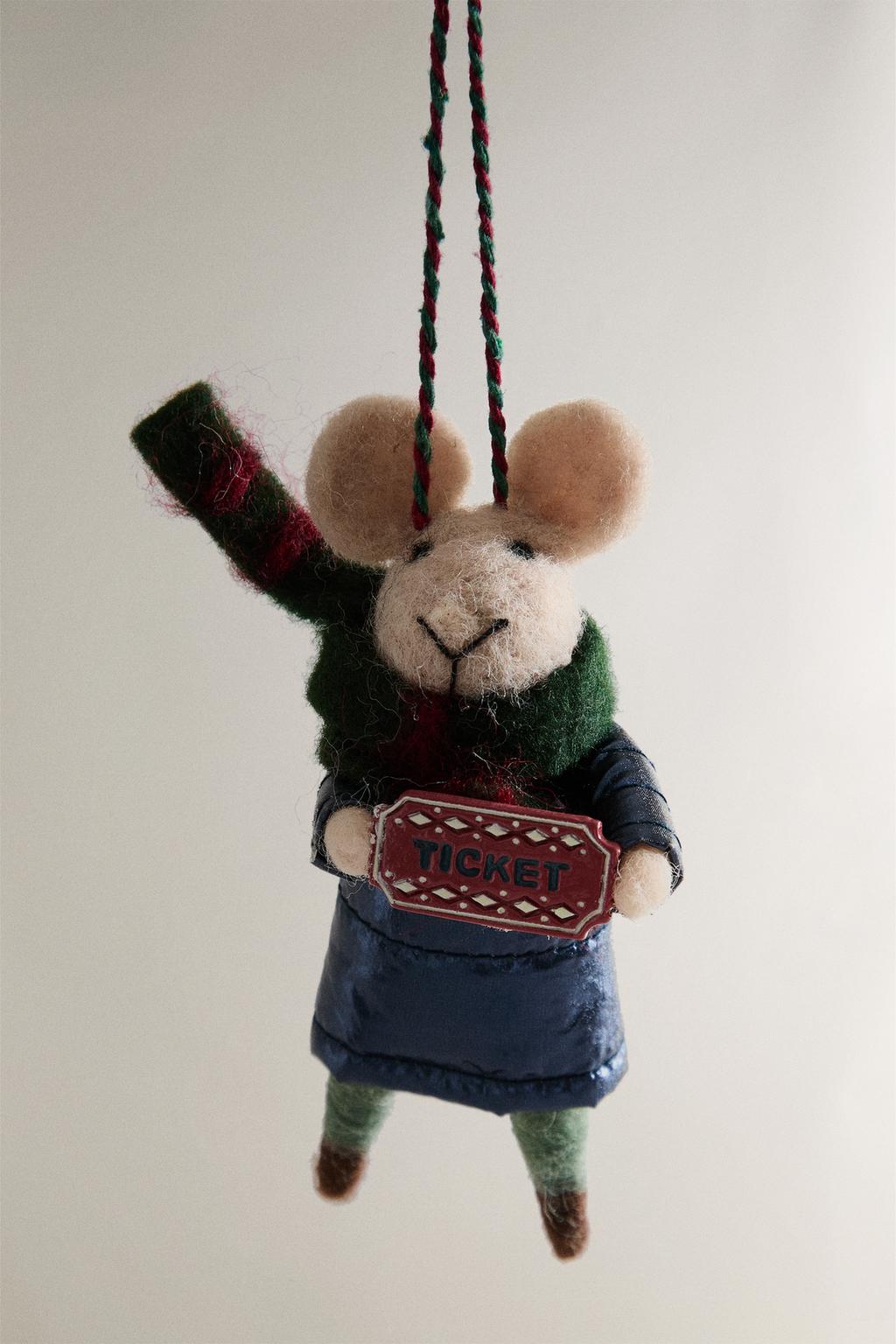 Рождественская елочная игрушка из шерсти мышь с билетом