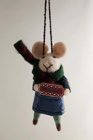 Рождественская елочная игрушка из шерсти мышь с билетом- Заказать в России