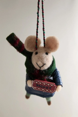Рождественская елочная игрушка из шерсти мышь с билетом- Заказать в России
